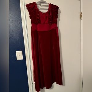 Red long velvet dress, Girls size 14 1/2